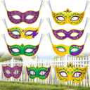 6 Pcs Mardi Gras Mask Banner Decorations Outdoor Large Mardi Gras Porch Sign Hanging Purple Green Gold Mask Door Banner for Party Indoor Outdoor Wall Front Door Fence Background Decor
