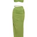 Women's Two Piece Skirt Sets Summer Beach Sexy Ruched Backless Cami Top and Cut Out Skirt Night Out Dress Green, Small
