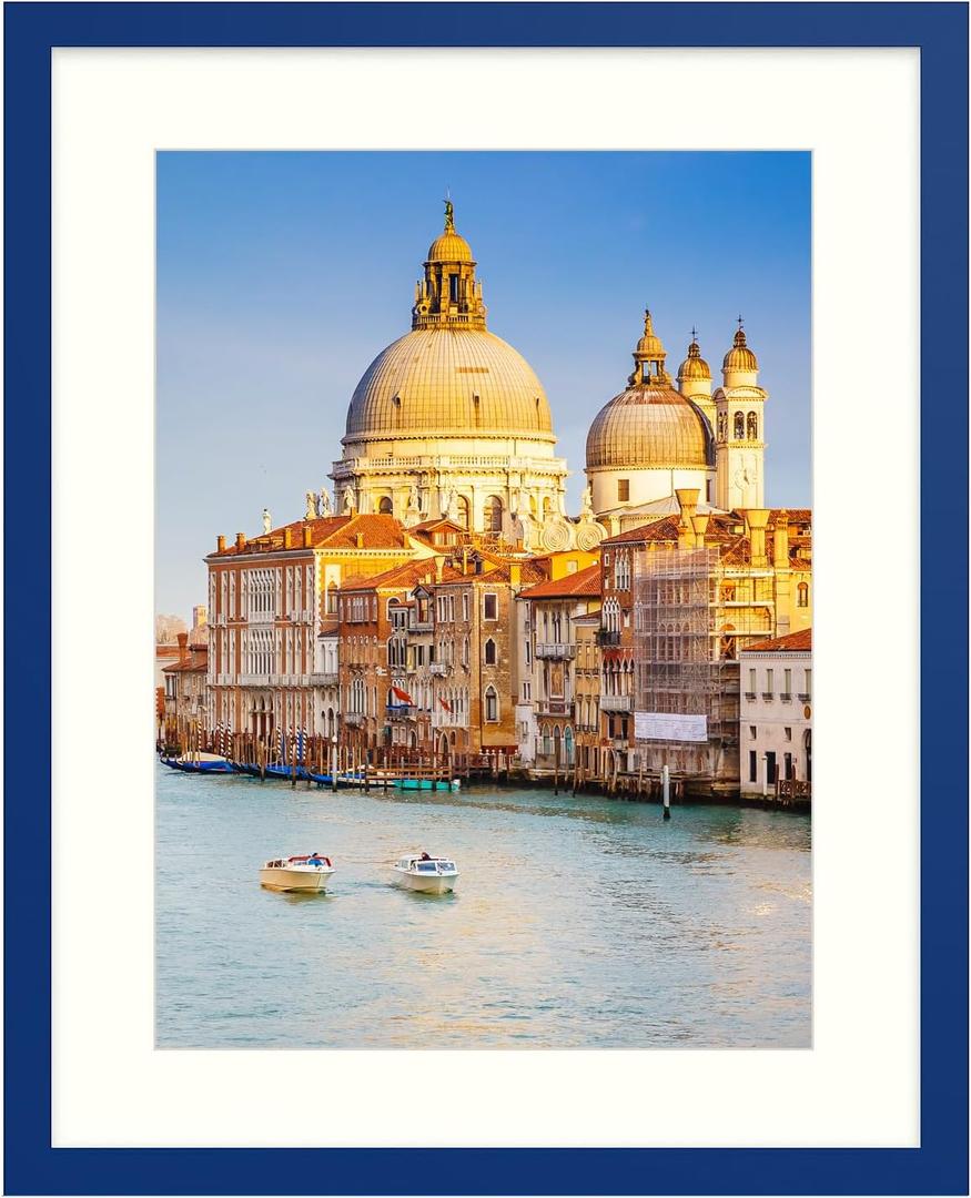 wyooxoo 20x24 Picture Frame Dark Blue Solid Wood Photo Frames Display Pictures 16x20 with Mat or 20x24 Without Mat Colorful Frame For Horizontal Vertical Wall Mounting