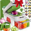 Mueller Pro-Series All-in-One, 12 Blade Mandoline Slicer for Kitchen, Food Chopper, Vegetable Slicer and Spiralizer, Cutter, Dicer, Grater, Kitchen Gadgets Sets with Container, White Sand/Pastel Green