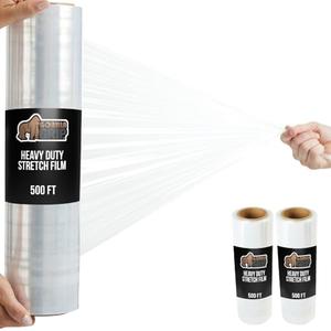 GORILLA GRIP 500% Stretch Film Heavy Duty Plastic, 2 Pack 400ft Shrink Wrap Rolls 17" Puncture Resistant, Industrial Strength for Pallet Storing, Wrapping, Moving, Packing Furniture Protection Clear