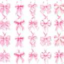 2 x Pink Bow Party Hanging Swirls Decorations, Pink Bow Banner Hanging Swirls for Girls Birthdays, Baby Showers, Bridal Showers, Bachelorette Parties