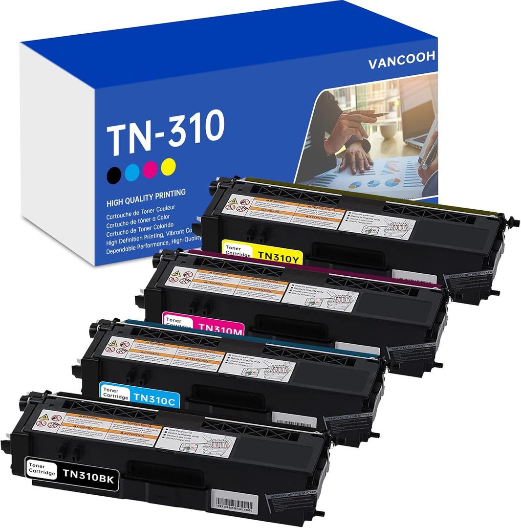 TN-310 Black Cyan Magenta Yellow Toner Cartridge Compatible for Brother TN310 TN310BK TN310C TN310M TN310Y Toner for HL-L8350CDW HL-4150CDN MFC-L8850CDW MFC-9970CDW MFC-L8600CDW Printer, 4 Pack