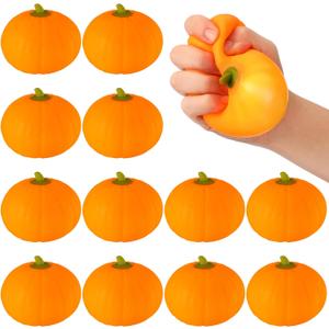 Meooeck 12 Pcs Thanksgiving Pumpkin Stress Ball Bulk 3.4 Inch Thanksgiving Party Favors Mini Pumpkin Squeeze Fidget Toys Stress Relief for Adult Kids Harvest Party Basket Stuffers Gift ADHD Anxiety (Orange)