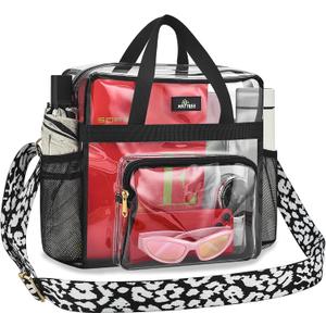MAY TREE Clear Bag for Stadium Events, 12x6x15 Clear Tote Bag with Removable Strap, Transparent Bag for Concert Sports Gym, Cow-Strap