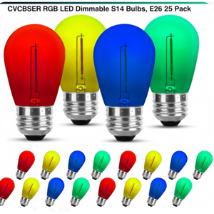 S14 Colored LED String Light Bulbs Replacement 25 Pack, 1W Multi-Color Edison Bulb E26 Medium Base Plastic Shatterproof for Home Outdoor Decor