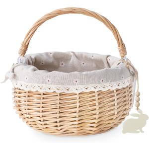 Easter Baskets for Kids, Large Personalized Wicker Easter Basket Empty with Handle, Basket Tags, Woven Rope Egg Easter Baskets for Boys Girls Babies Toddler Infant, Easter Basket Gifts for Boy, 2 Pcs