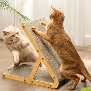 A-Frame Cat Scratching Board, Recycled Cardboard & Wood Frame, Dual-Sided Vertical Horizontal Cat Scratcher for Indoor Kittens, Space-Saving Furniture Protector for Sofa Walls, Light Wood
