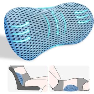 Lumbar Support Pillow, Back Pillow for Low Back Pain Relief, Ergonomic Streamline Car Seat, Office Chair, Recliner and Bed (Blue)