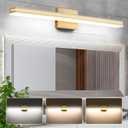 SineRise LED Modern Bathroom Vanity Light Fixtures (32-Inch, 3000K/4000K/6000K, Dimmable), Brown Wood Painted Modern Acrylic Bathroom Wall Lighting Fixtures Over Mirror