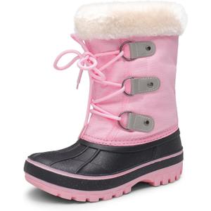 DREAM PAIRS Boys & Girls Faux Fur-Lined Winter Snow Boots for Little/Big Kids (Grey/Pink)