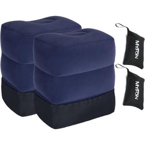 Inflatable Travel Foot Rest Pillow, Adjustable Height Leg Rest Pillow for Cars, Home, Office, Trains, Airplane, Make a Flat Bed for Baby, Kids, Toddlers, with 2in1 Storage Bag (2 Pack)