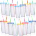 Honeydak 15 Pack Tumbler with Straw and Lid Bulk Water Bottle Iced Coffee Travel Mug Cup Reusable Plastic Cups for Party Birthdays 24-27 oz (Stylish Color)