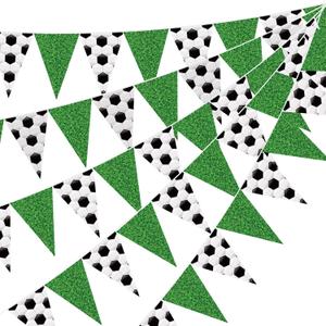 Jetec 5 Pcs 49 ft Soccer Party Decorations Pennant Banner Theme Triangle Flags Garland Bunting Banner for Soccer Fans Outdoor Indoor Home Sport Birthday Party Decorations Supplies