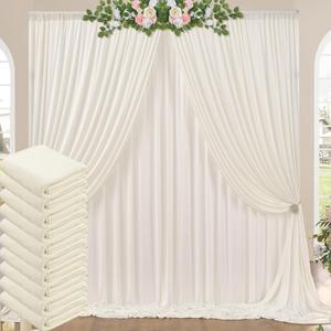 50ft x 10ft Wrinkle Free Ivory Backdrop Curtains for Parties, 10 Panels 5x10ft Polyester Ivory Photo Backdrop Drapes for Wedding Birthday Party Photography Background