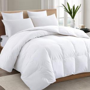TEXARTIST Premium 2100 Series Oversized Queen Comforter All Season Breathable White Comforter Soft 4D Spiral Fiber Quilted Down Alternative Duvet with Corner Tabs Hotel Style (98"x98")