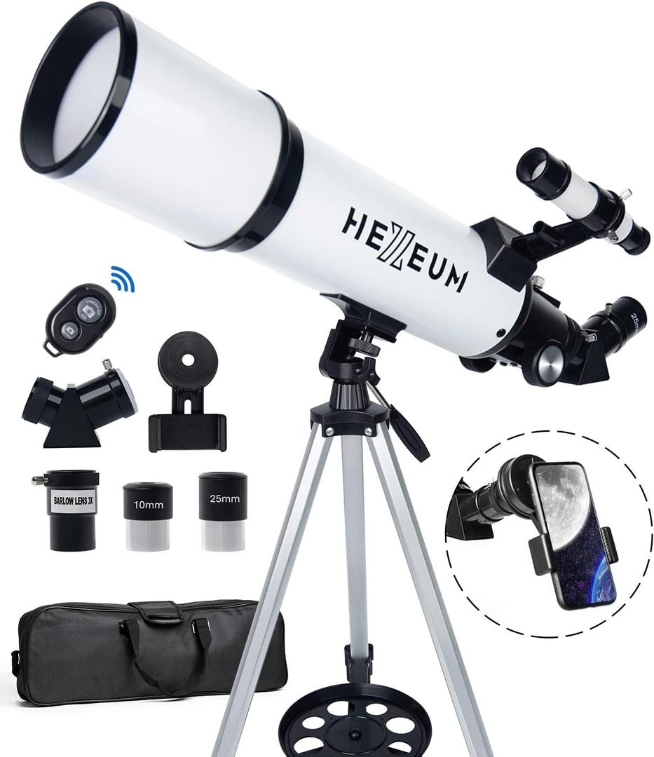 Telescope 80mm Aperture 600mm - Astronomical Portable Refracting Telescopes Fully Multi-Coated High Transmission Coatings AZ Mount with Tripod Phone Adapter, Wireless Control, Carrying Bag. (80600White)
