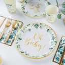 350PCS Sage Greenery Baby Shower Party Supplies Serves 50 Guests Oh Baby Paper Plates, Napkins,Cups, Plastic Forks, Knives,Spoons