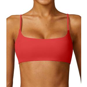 Comper Women's Sports Bra with Thin Straps Stretchy Wirefree Workout Bras Lightweight Workouts Bralette with Removable Pads (Red-S)