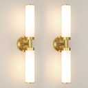 Antique Gold Wall Sconces Set of 2, Modern Bathroom Vanity Lights for Mirror, Wall Light Fixtures with Milk Glass for Bathroom, Bedroom, Hallway, E26 Base, Bulbs Required, 22.05 Inch