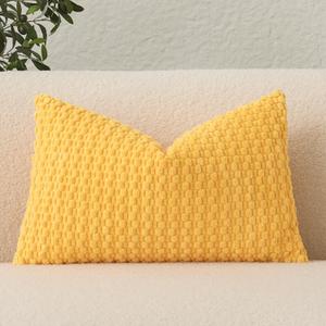 UGASA Velvet 12x20 Inch Lumbar Throw Pillow Cover, Both Sides Corduroy Striped, Soft Solid Decorative Rectangular Cushion Case for Couch/Bedroom/Car, 1 Piece, Sunflower Yellow