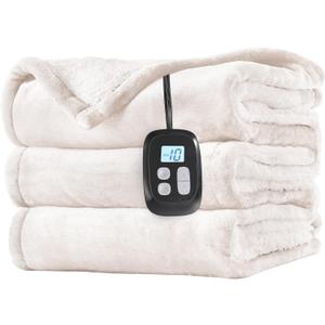 LaffyLo Electric Heated Blanket Full Size 72 x 84, Fast Heating Blanket, Dual-Sided Flannel Sherpa, 10 Heat Settings, 1-12 Hour Auto Off, Machine Washable, White
