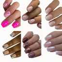 6 Packs (144 Pcs) Press on Nails Short Square Fake Nails Nude False Nails with Designs Ombre White French Tip Pink Brown Glue on Nails Full Cover Glossy Acrylic Stick on Nail for Women Manicure (Style-7)