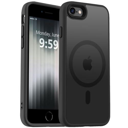 MOCCA Strong Magnetic for iPhone SE Case 2022/iPhone SE 2020 Case/iPhone 7 Case/iPhone 8 Case [Compatible with Magsafe] Slim Thin Translucent Matte Protective Cover Phone Case 4.7'', Black
