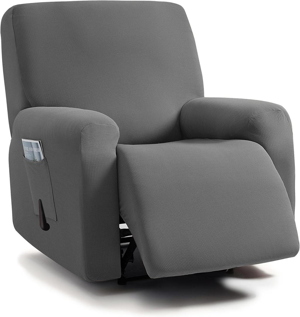 ULTICOR Jacquard Design, 4-Piece, 1 Seat Recliner Cover, Reclining Chair Covers for 1 Cushion Reclining Sofa, Single Seat Recliner Couch Cover, Washable (Dark Grey, Single Recliner Cover)
