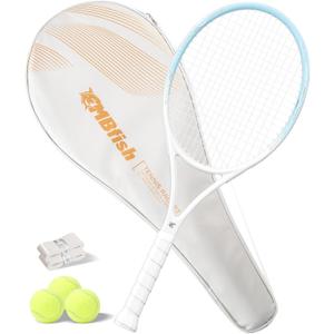 Tennis Racket - Super Value Set with Pre-Strung, Comfortable Handle, 27'' Tennis Racquet for Adults, Natural Series Includes 3 Tennis Balls, 2 Overgrips and 1 Tennis Bag (Sky Blue)
