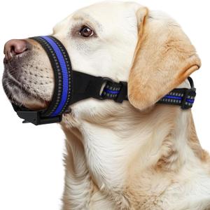 Dog Muzzle,Anti-Bite Adjustable Breathable Soft Muzzle for Small Medium Large Dogs - Vet Visits, Grooming & Training - Secure Fit, Lightweight Design,Allows Panting and Drinking, Blue