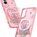 for Samsung Galaxy S25 Edge Case with 360 Rotatable Magnetic Ring - Compatible with MagSafe, Semi-Transparent Soft-Touch Material Shockproof, Cute Pink Castle Design for Women Girl