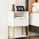 AEPOALUA Nightstand,Modern Bedside Table with One Drawer and Two Shelf，White Night Stand，Tall End Table with Gold Frame for Bedroom,Living Room,Wave