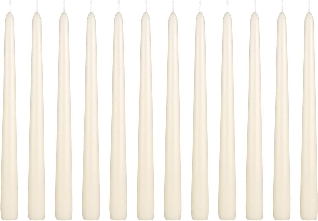 Mega Candles 12 pcs Unscented Ivory Taper Candles, Hand Poured Wax Candle 10 Inch x 7/8 Inch, Home Dcor, Wedding Receptions, Centerpieces, Birthdays, Celebrations, Romantic Dinners, Candle Holders (10 Inch x 7/8 Inch Taper)