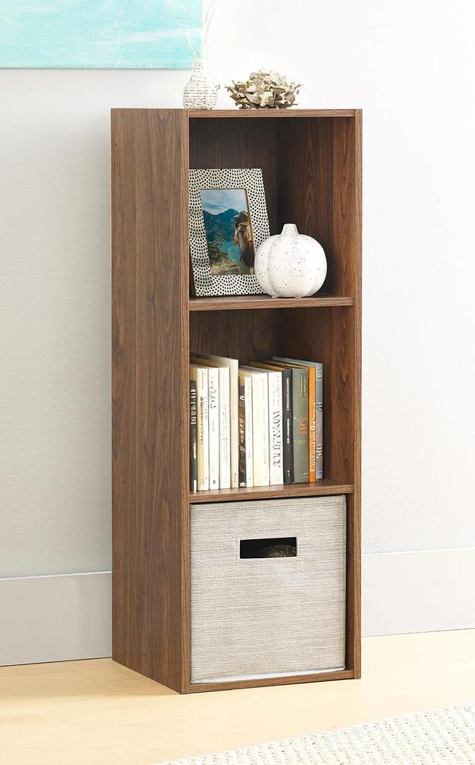 Whitmor 3 Cube Bookcase Storage Organizer, 3 Tier Stackable MDF Bookshelf, Open Storage Display Bookshelf, Storage Cabinet for Living Room, Bedroom, Home, Office, 12.2" L x 11.7" W x 35.6" H, Walnut, 3 Cube, 12.7"L x 11.7"W x 35.5"H