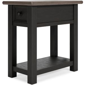 Signature Design by Ashley Tyler Creek Chair Side End Table, Plank-styled Top, Smooth-gliding Drawer, Wood, 14.13" W x 24.13" D x 24.13" H, Light Brown & Whitewash (Black)