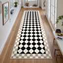 Morebes Checkered Rug Runner for Kitchen, 2x7 Black Washable Runner Rug for Hallway Non-Slip, Checkerboard Soft Indoor Bedroom Carpet Runners for Entryway Bathroom Nursery
