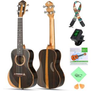 Hricane Concert Ukulele 23 inch UKS-2, 4 Strings Ukeleles For Beginners, Sapele Hawaiian Ukele with Ukulele Case and Ukele String Set (Ziricote Glossy)