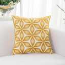 HWY 50 Yellow Decorative Throw Pillow Covers 18x18 Inch (1 Piece), Embroidered Cotton Farmhouse Cushion Cover Pillow Case for Sofa Couch Living Room Bed, Fashion Geometric