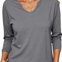 Tankaneo Womens Long Sleeve T-Shirts Casual V Neck Loose Fit Shirts 2025 Fall Lightweight Basic Tees (Gray)