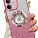 Misscase for iPhone 11 Magnetic Glitter Case Compatible with MagSafe,Full Protection Slim Shockproof Anti-Scratch Case with Camera Lens Protector Logo View Dust-Proof Net for Women Pink