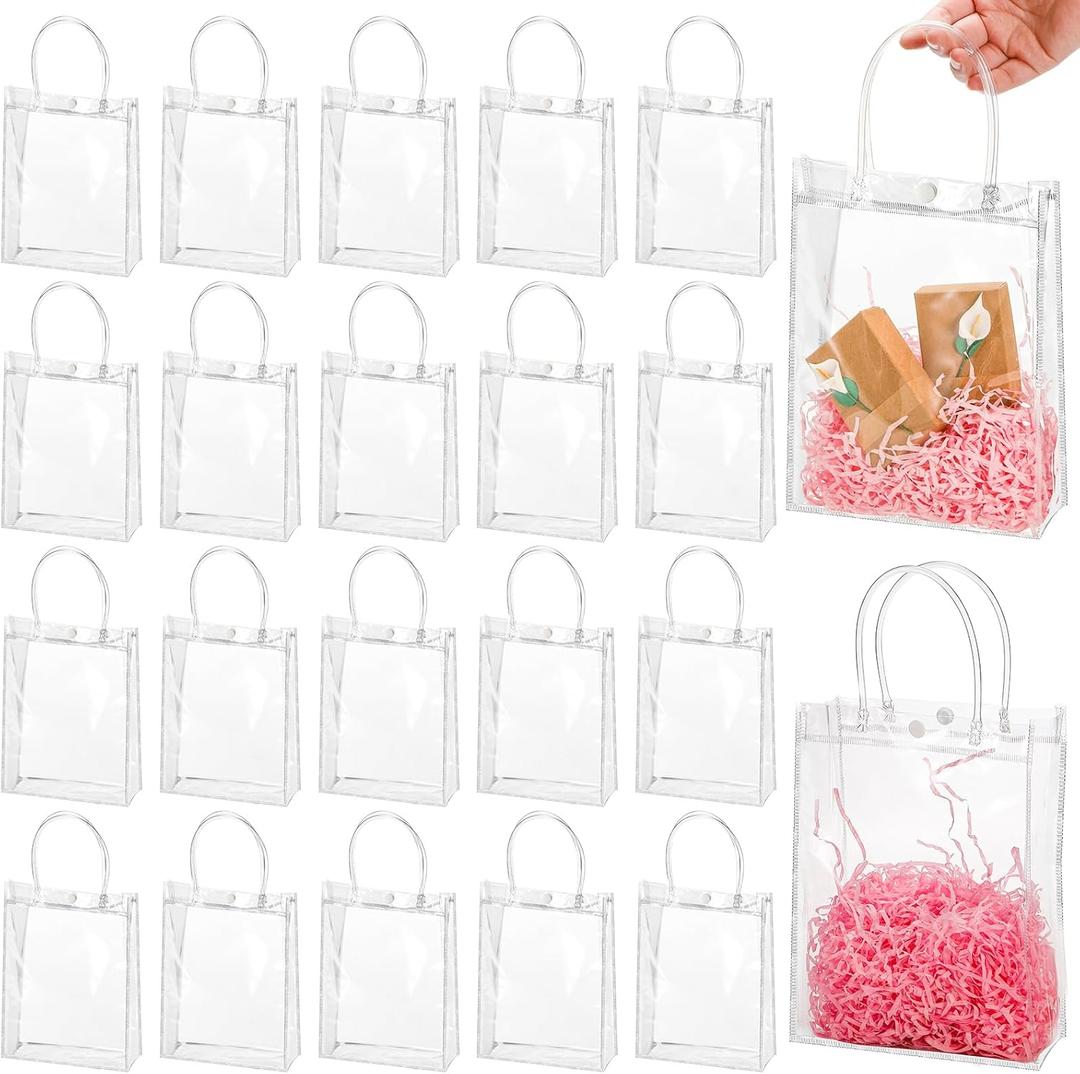 Youeon 40 Pcs Clear PVC Gift Bags with Handles 9x6.7x2.7 Inch, Reusable PVC Gift Wrap Bags, Clear Tote Bag, Shopping Bags for Merchandise, Retail, Boutique, Party Favors, Wedding, Birthday