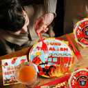 2 x Grencian 96Pcs Firefighter Birthday Party Decorations Fire Truck Party Plates Disposable Firetruck Birthday Paper Tableware Set for Kids Fireman Fire Truck Supplies, Serves 24