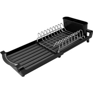 Dish Drying Rack Compact Expandable - A Space-Saving, Stainless Steel, Rust-Resistant Dish Drainer for Kitchen and Apartment Countertops/Sink Cabinets, Extendable from 11.42 to 19.9 inches(Black) (Single)