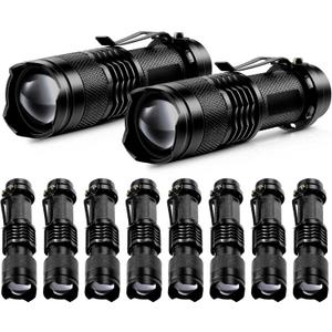 Mudder 10 Pack Mini LED Flashlight 3 Lighting Modes Small Adjustable Handheld Flashlight with Belt Clip for Camping Home Hiking Outdoor Work(Black, White Light)