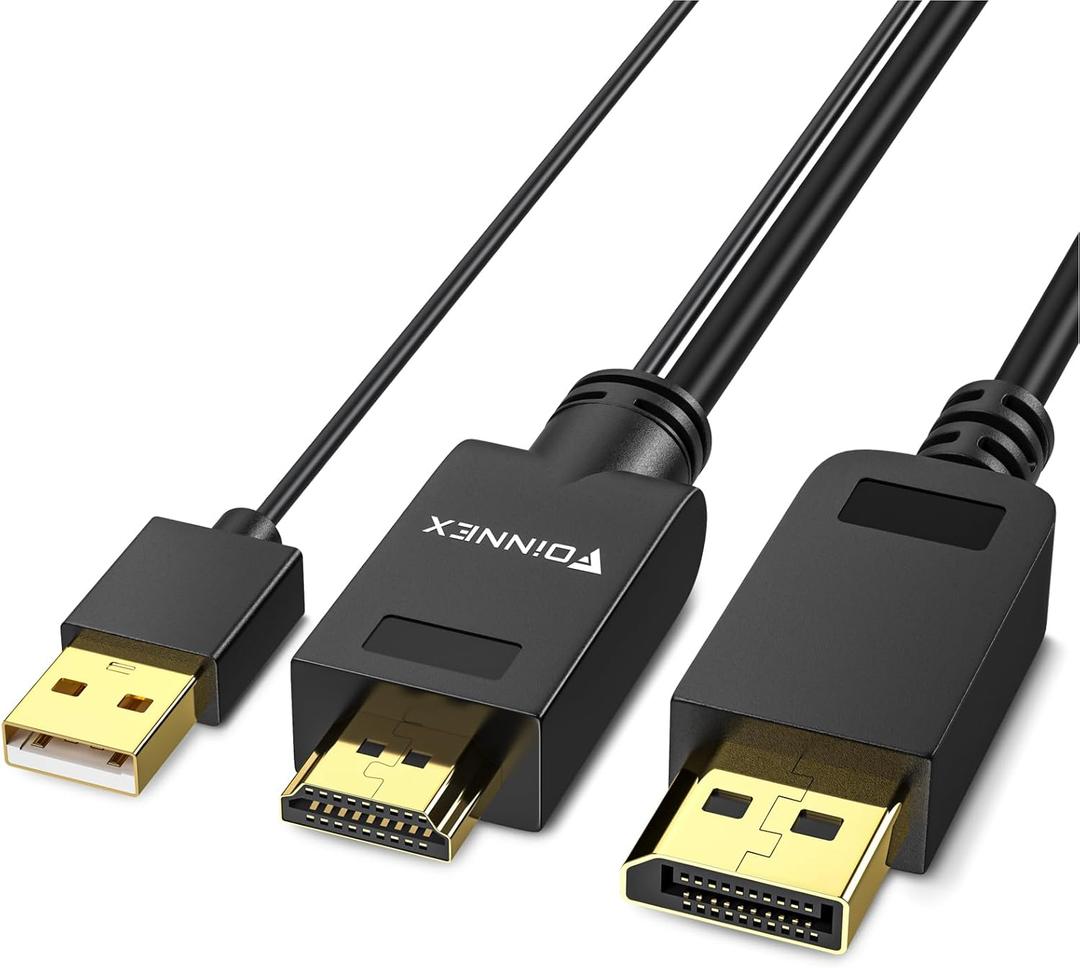 FOINNEX HDMI to DisplayPort Cable 4K, Actvie HDMI to DP Cable Support 4K@60Hz/2K@144Hz, 6.6FT Unidirectional H D M I Source to DP Display for PC, Laptop, AMD, NVIDIA, PS5, Xbox, NS