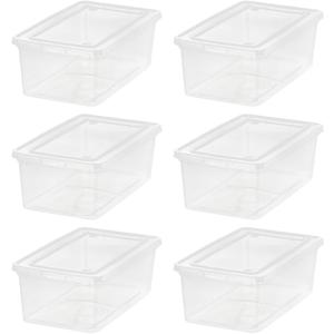IRIS USA 6-Pack Storage Bins with Lids, 6 Quart - Crystal Clear, Shoe Boxes Stackable Containers Organize Shoes Closet Shelves, Teacher Tools Classroom Organization, Game - BPA-Free Plastic