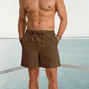 Mens Linen Shorts Elastic Waist Drawstring Summer Beach Golf Shorts Brown Medium