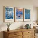 Framed Claude Monet Landscape Wall Art for Living Room, 3 Piece Impressionist Canvas Picture Artwork for Walls, Classic Blue Lake Water Lilies Prints Painting for Bedroom Dining Room Hallway, 16x24 In, 16"W x 24"Hx3Pcs