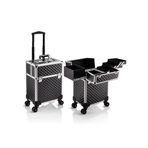 Stagiant Rolling Makeup Train Case Large Storage Cosmetic Trolley 4 Tray with Sliding Rail Removable Middle Layer with Key Swivel Wheels Salon Barber Case Traveling Cart Trunk